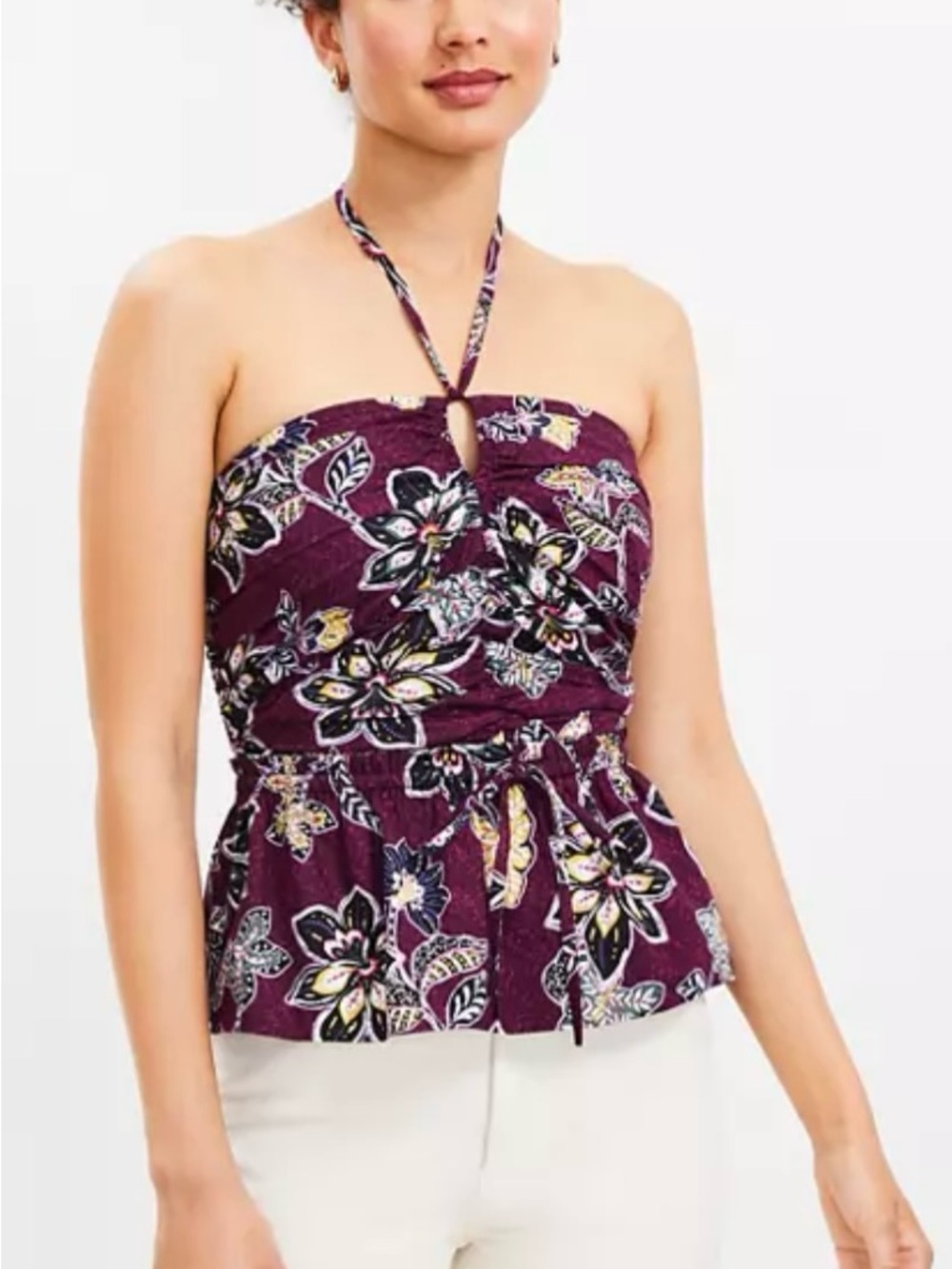 Loft Hibiscus Ruffle Halter Top in Italian Plum